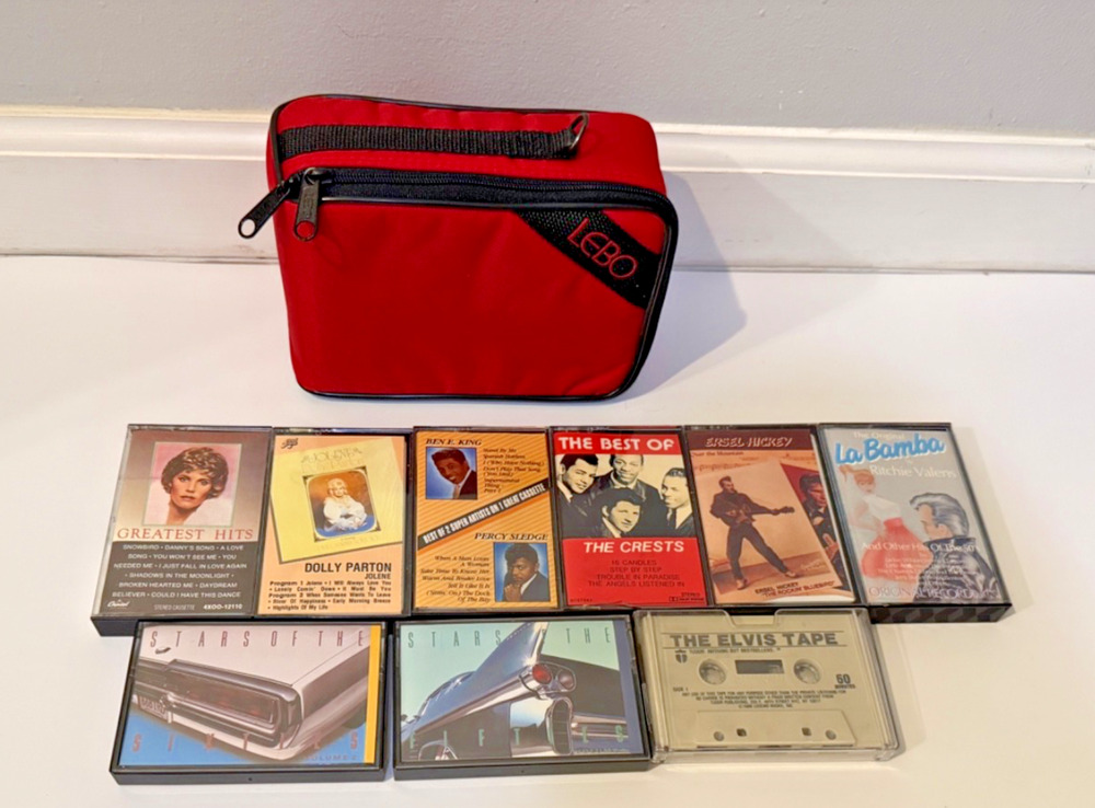 🎵 Lot of 9 Vintage Cassette Tapes w/ LEBO Carrying Case Dolly Parton Elvis